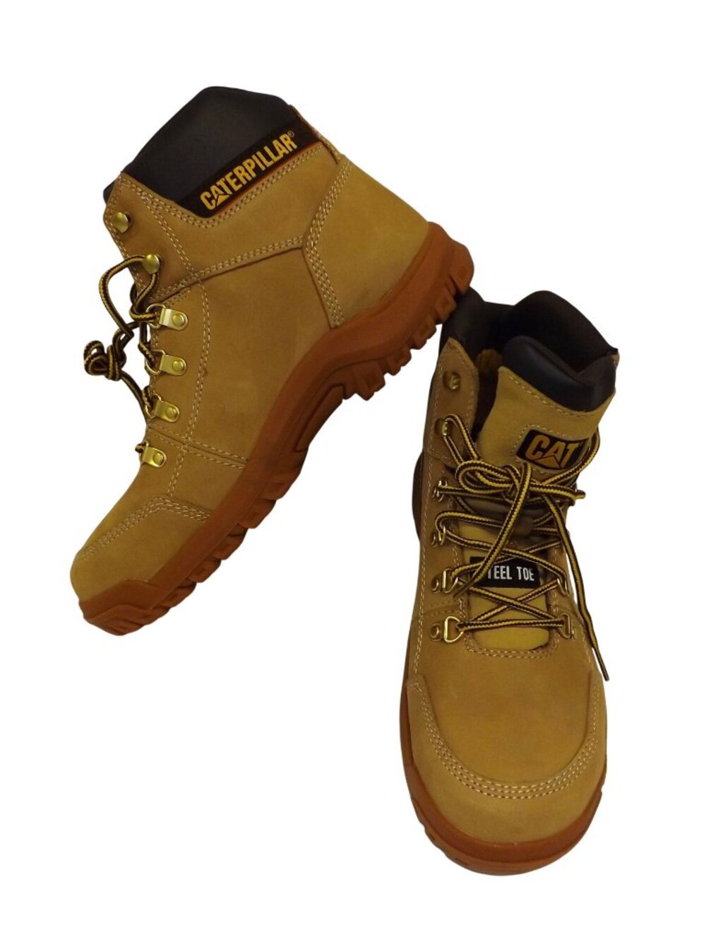 Caterpillar Mens Size 11.5 Steel Toe Work Boots Tan Nubuck Leather Slip Resistan